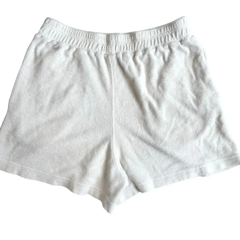 COS White / Tan Terrycloth Ultra High Rise XS Athleisure Sweat Shorts w/ Pockets